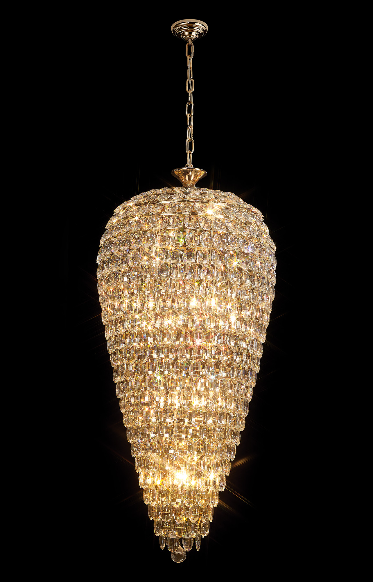 Coniston French Gold Crystal Ceiling Lights Diyas Statement Crystal Fittings